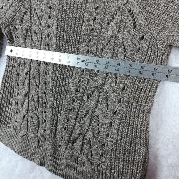 Lucky Brand Womens Sweater Pullover Cable Knit Crew Neck Beige Brown Stretch L - Picture 6 of 11